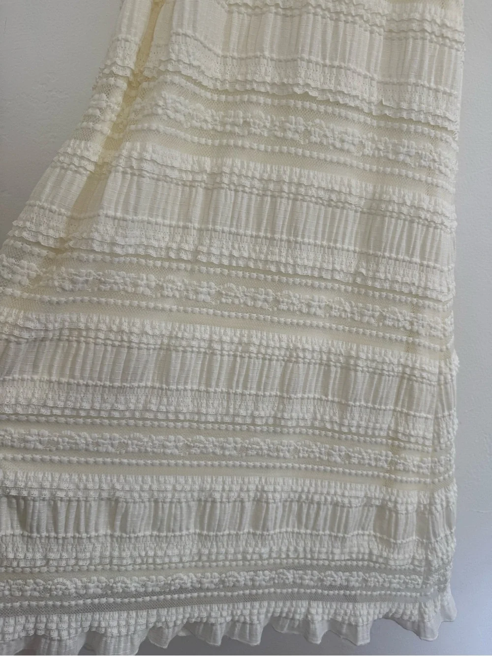 Tularosa Quinn Midi Dress Cream Boho Ruffle Puff Shoulder Belted Bridal Wedding - Picture 12 of 15